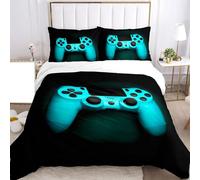 SHUAIG Copripiumino da gioco Set di biancheria da letto per gamepad Set di biancheria da letto Copriletto e copricuscino in microfibra con stampa lenzuola.(blu-nero, 135x200cm)