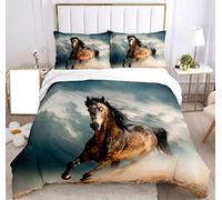 SHUAIG Set di biancheria da letto con Cavallo,3D set di biancheria da letto per bambini con motivo di cavalli animali e copripiumino, per bambini, ragazzi, adolescenti.(Cavallo marrone,200x200cm)