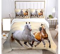 SHUAIG Set di biancheria da letto con Cavallo,3D set di biancheria da letto per bambini con motivo di cavalli animali e copripiumino, per bambini, ragazzi, adolescenti.(Due cavalli,135x200cm)
