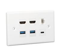 SHUAIGUO Piastra da Muro Ethernet RJ45 con USB 3.0 e Tipo C per Dispositivi di Streaming in Sistemi di Home Entertainment - Robusta Struttura in ABS 11,5x7 Cm