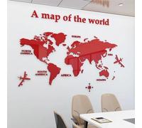 Shuanghao Adesivo Stickers Poster Murali Wall Decorazioni 3D Mirror Art Frasi Scritte Specchio Cartina Per Bambini,Soggiorno,TV Par,Ufficio Mappa del Mondo Adesivi Stickerdecal Murale Rosso 180 * 100