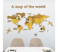 Shuanghao Adesivo Stickers Poster Murali Wall Decorazioni 3D Mirror Art Frasi Scritte Specchio Cartina Per Bambini,Soggiorno,TV Par,Ufficio Mappa del Mondo Adesivi Stickerdecal Murale Oro 230 * 120cm