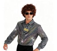 Shuanghao Costume-Discoteca Halloween-Hippie Anni-70 Uomo 4pcs:Camici Parrucc Occhiali+Collana Natale Abito Vintage Anni 80 90 Rapper Disco Carnevale Ballo Retro Feste a Tema Costumi Uomo XXL