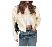 Shuanghao Giacca Corta da Donna College Felpa Baseball in Stile Retrò Classics Autunno-Inverno Casual Moda Unique Giacca a Vento Leggera Giubbotto Bomber da Donna con Polsini a Coste