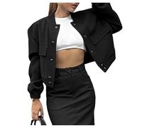Shuanghao Giacca Corta da Donna College Felpa Baseball in Stile Retrò Classics Autunno-Inverno Casual Moda Unique Giacca a Vento Leggera Giubbotto Bomber da Donna con Polsini a Coste