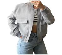 Shuanghao Giacca Corta da Donna College Felpa Baseball in Stile Retrò Classics Autunno-Inverno Casual Moda Unique Giacca a Vento Leggera Giubbotto Bomber da Donna con Polsini a Coste Grigio chiaro S