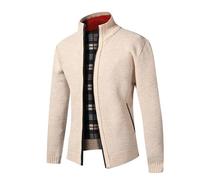 Shuanghao Uomo Autunno-Inverno Casual-Mode Lavorato-Maglia Cardigan-Maglione - Stand Collare,con Zip e Tasca,Manica Lunga,Calda,Classico Maglione in Pile Uomo Giacca di Alta qualità Outdoor Beige XL