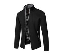 Shuanghao Uomo Autunno-Inverno Casual-Mode Lavorato-Maglia Cardigan-Maglione - Stand Collare,con Zip e Tasca,Manica Lunga,Calda,Classico Maglione in Pile Uomo Giacca di Alta qualità Outdoor Nero XS