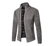 Shuanghao Uomo Autunno-Inverno Casual-Mode Lavorato-Maglia Cardigan-Maglione - Stand Collare,con Zip e Tasca,Manica Lunga,Calda,Classico Maglione in Pile Uomo Giacca di Alta qualità Outdoor caffè XL