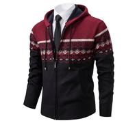 Shuanghao Uomo-Giacca Cardigan-Magliaone di Felpato-Cappotto Invernali - con Cappuccio Casual Sudore Hoodie Calda Morbido Thicken Aperte Invernale/Autunno Cardigan Casual Magliaone da Uomo Rosso M