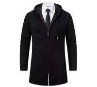 Shuanghao Uomo Giacca Cardigan Magliaone di Felpato Cardigan Casual Maglioni con Zip Cappuccio Abbigliamento Autunno Invernale Calda Morbida Elegante Outwear Tops per Uomo Nero L (Stili Lunghi)