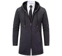 Shuanghao Uomo Giacca Cardigan Magliaone di Felpato Cardigan Casual Maglioni con Zip Cappuccio Abbigliamento Autunno Invernale Calda Morbida Elegante Outwear Tops per Uomo Grigio S (Stili Lunghi)