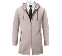 Shuanghao Uomo Giacca Cardigan Magliaone di Felpato Cardigan Casual Maglioni con Zip Cappuccio Abbigliamento Autunno Invernale Calda Morbida Elegante Outwear Tops per Uomo Beige XL (Stili Lunghi)