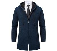 Shuanghao Uomo Giacca Cardigan Magliaone di Felpato Cardigan Casual Maglioni con Zip Cappuccio Abbigliamento Autunno Invernale Calda Morbida Elegante Outwear Tops per Uomo Blu L (Stili Lunghi)