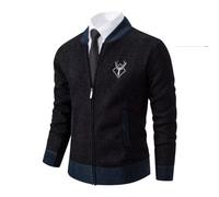 Shuanghao Uomo Giacca Cardigan Magliaone di Felpato Cardigan Casual Maglioni Zip Abbigliamento Primaverile Autunno Invernale Calda Morbida Elegante Outwear Tops per Uomo Nero XXL (Cervo)