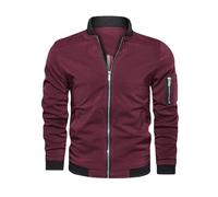 Shuanghao Uomo Primavera e Autunno Jacket Sottile Leggero Cotone Softshell Classica Casual Cappotto Sport Collo da Baseball Bomber estivo Giacca Militare Comodo Varsity Giubbotto Uomo Rosso L