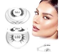 SHUBEIEUMI 2 Paia Ciglia Finte Magnetiche, Ciglia Finte Magnetiche Riutilizzabili, Nessuna Colla Richiesta con Applicatore e Specchio, Facile da Usare(L02+S01)