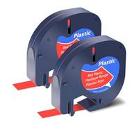 SHUBEIEUMI 2 Pezzi Nastro per Etichette Compatibile con Nastro Dymo Letra Tag 12mm x 4m, Stampa Nero su Rosso, Compatibile con Etichette Dymo Plastica Etichettatrice 91221