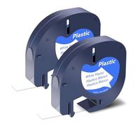 SHUBEIEUMI 2 Pezzi Nastro per Etichette Compatibile con Nastro Dymo Letra Tag 12mm x 4m, Stampa Nero su Bianco, Compatibile con Etichette Dymo Plastica Etichettatrice 91221