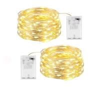 SHUBEIEUMI 2 Pezzi Stringa Luci LED a Batteria, 100 LED 10M Lampada a Fili di Rame Bianco Caldo, per Interni e Esterni, Feste, Giardino, Natale Decorative, Matrimoni (Bianco Caldo)