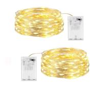 SHUBEIEUMI 2 Pezzi Stringa Luci LED a Batteria, 50 LED 5M Lampada a Fili di Rame Bianco Caldo, per Interni e Esterni, Feste, Giardino, Natale Decorative, Matrimoni (Bianco Caldo)
