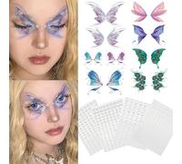 SHUBEIEUMI 4 Fogli Tatuaggi Temporanei Farfalle, con 4 Adesivi di Strass, Glitter Farfalla Adesivi Tatuaggi Finti Bling, Ali Farfalla Fiori Viso Corpo Adesivi Impermeabili