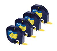 SHUBEIEUMI 4 Pezzi Nastro per Etichette Compatibile con Nastro Dymo Letra Tag 12mm x 4m, Nero su Giallo, Compatibile con Etichette Dymo Plastica Etichettatrice 91332 91202 91222