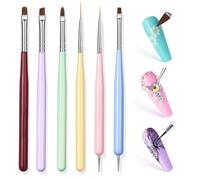 SHUBEIEUMI 6 Pezzi Pennelli Unghie Gel, Pennelli Nail Art, Nail Art Brush Pen Set, Penna per Punteggiare le Unghie, Pennello Punta Sottile, Pennelli Nail Art per UV Gel Disegno