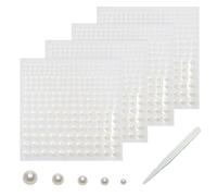 SHUBEIEUMI Adesivo con Perle, 4 Fogli 900 Pezzi Adesivi di Perle Bianche Autoadesivi, Decorazione Fai Da Te Adesivi per Manicure, Bellezza, Trucco, 2/3/4/5/6 mm, con Pinzette Fai da Te