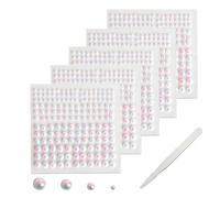 SHUBEIEUMI Adesivo con Perle, 5 Fogli 825 Pezzi Adesivi di Perle Autoadesivi, Decorazione Fai Da Te Adesivi per Manicure, Bellezza, Trucco, 3/4/5/6 mm, con Pinzette Fai da Te-Colori Fantasy