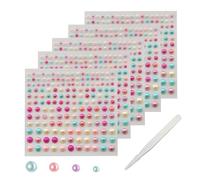 SHUBEIEUMI Adesivo con Perle, 5 Fogli 825 Pezzi Adesivi di Perle Autoadesivi, Decorazione Fai da Te Adesivi per Manicure, Bellezza, Trucco, 3/4/5/6 mm, con Pinzette Fai da Te-Colori Misti