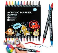 SHUBEIEUMI Pennarelli Acrilici a Doppia Punta, 12 Colori Pennarelli a Vernice Acrilica, Pennarelli Punta Fine 1mm e 5mm Punta Pennello, per Bambini e Adulti Calligrafia, Pittura, Colorazione