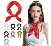 SHUBEIEUMI Sciarpe Donna, Sciarpa di Seta Quadrata, Testa Collo Decorazione Copricapo Sciarpa, Scialle Donna Elegante cerimonia, 70 x 70 cm-Rossa