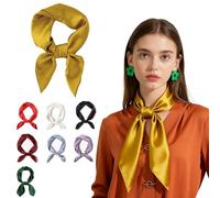 SHUBEIEUMI Sciarpe Donna, Sciarpa di Seta Quadrata, Testa Collo Decorazione Copricapo Sciarpa, Scialle Donna Elegante cerimonia, 70 x 70 cm(Giallo)