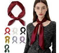 SHUBEIEUMI Sciarpe Donna, Sciarpa di Seta Quadrata, Testa Collo Decorazione Copricapo Sciarpa, Scialle Donna Elegante cerimonia, 70 x 70 cm(Rosso vino)