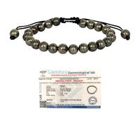 SHUBHDIVINE Braccialetto regolabile originale con pirite per uomini e donne, cristallo AA certificato per ricchezza, fiducia e successo, perle naturali da 8 mm, gioielli unisex con pietre spirituali