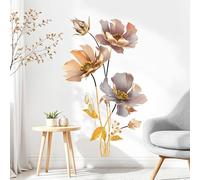 SHUCHING Adesivi Murali Fiore 3D, Adesivi da Parete Vinile Fiore Oro, Decorazione Murale per Cucina Soggiorno Bagno Cameretta Ufficio