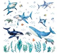 SHUCHING Adesivi Murali Squali, Adesivi da Parete Decorativi Sotto il Mare per Cameretta Bambini bagno