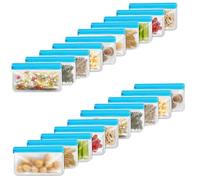 SHUCHUANG Confezione da 20 sacchetti riutilizzabili per snack | 10 sacchetti per snack in PEVA senza BPA con cerniere a doppia guarnizione; lavabili in lavastoviglie e adatti al congelatore