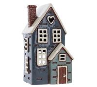 Shudehill Giftware Portacandele in ceramica con villaggio in ceramica, colore blu navy, bellissimo regalo di inaugurazione della casa, ornamento per la casa, portacandele