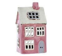 Shudehill Giftware Portacandele in ceramica con villaggio in ceramica dai colori vivaci, bellissimo regalo di inaugurazione della casa, ornamento per la casa, portacandele... (rosa/bianco)
