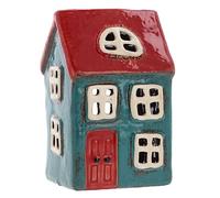 Shudehill Giftware Portacandele in ceramica con villaggio in ceramica dai colori vivaci, bellissimo regalo di inaugurazione della casa, ornamento per la casa, portacandele (blu/rosso)