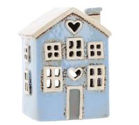 Shudehill Giftware Village Pottery - Mini lumino in ceramica a forma di casa a forma di cuore, colore: Blu chiaro