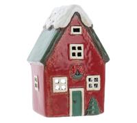 Shudehill Giftware Village Pottery - Portacandela in ceramica a forma di casa natalizia, colore: Rosso