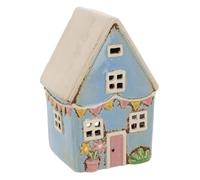 Shudehill Giftware Village Pottery - Portacandela in ceramica con motivo floreale, collezione pastello (bandierine blu)