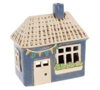Shudehill Giftware Village Pottery - Portacandele in ceramica, collezione Pretty Garden Floral House, colore: Grigio, Blu, Giallo, Crema (Blu Giardino)