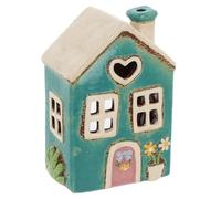 Shudehill Giftware Village Pottery - Portacandele in ceramica, collezione Pretty Garden Floral House, colore: verde acqua