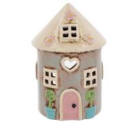 Shudehill Giftware Village Pottery - Portacandele in ceramica, collezione Pretty Garden Floral House, colore: grigio pastello