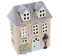 Shudehill Giftware Village Pottery - Portacandele in ceramica, collezione Pretty Garden Floral House, colore: Grigio, Blu, Giallo, Panna (Crema anterna)
