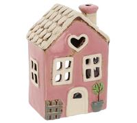 Shudehill Giftware Village Pottery - Portacandele in ceramica, collezione Pretty Garden Floral House, colore: rosa pastello
